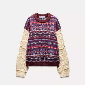 ZARA CONTRASTING KNIT JACQUARD SWEATER